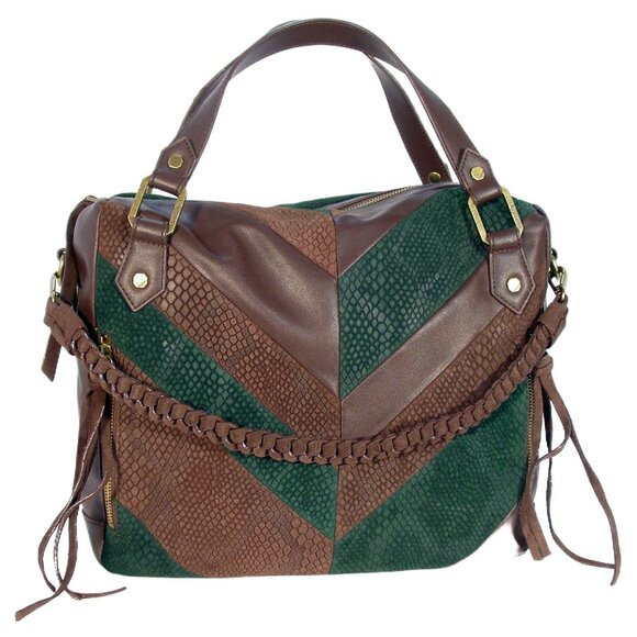 ELLA MOSS Leather /Suede Snake Print Chevron Pattern Satchel/Shoulder Bag - $120 - Picture 1 of 12